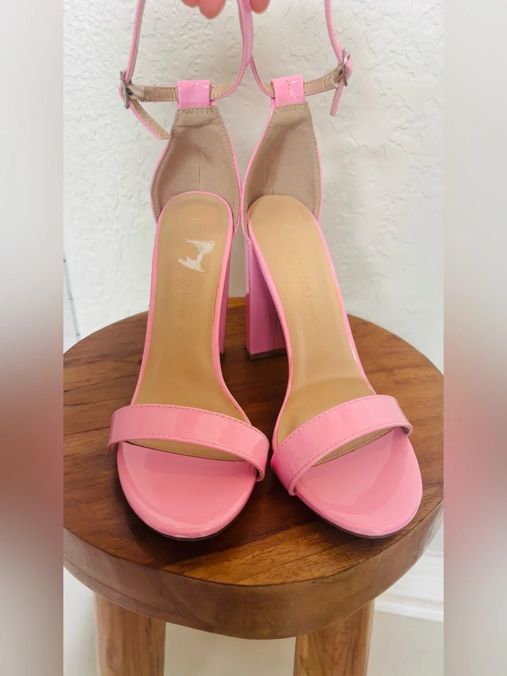 Wild Diva Lounge Pink Patent Ankle-Strap Block Heels - Picture 12 of 14